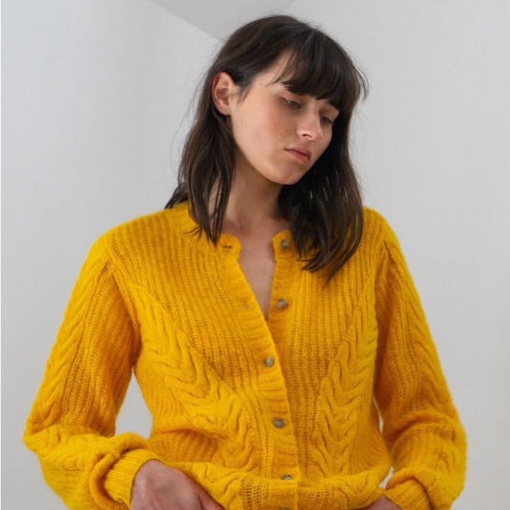 Yellow Cable Knit Designer Just Female Women's Cardigan Sz Small